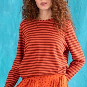 Gudrun Sjoden Orange and Brown Striped Long Sleeve Tee